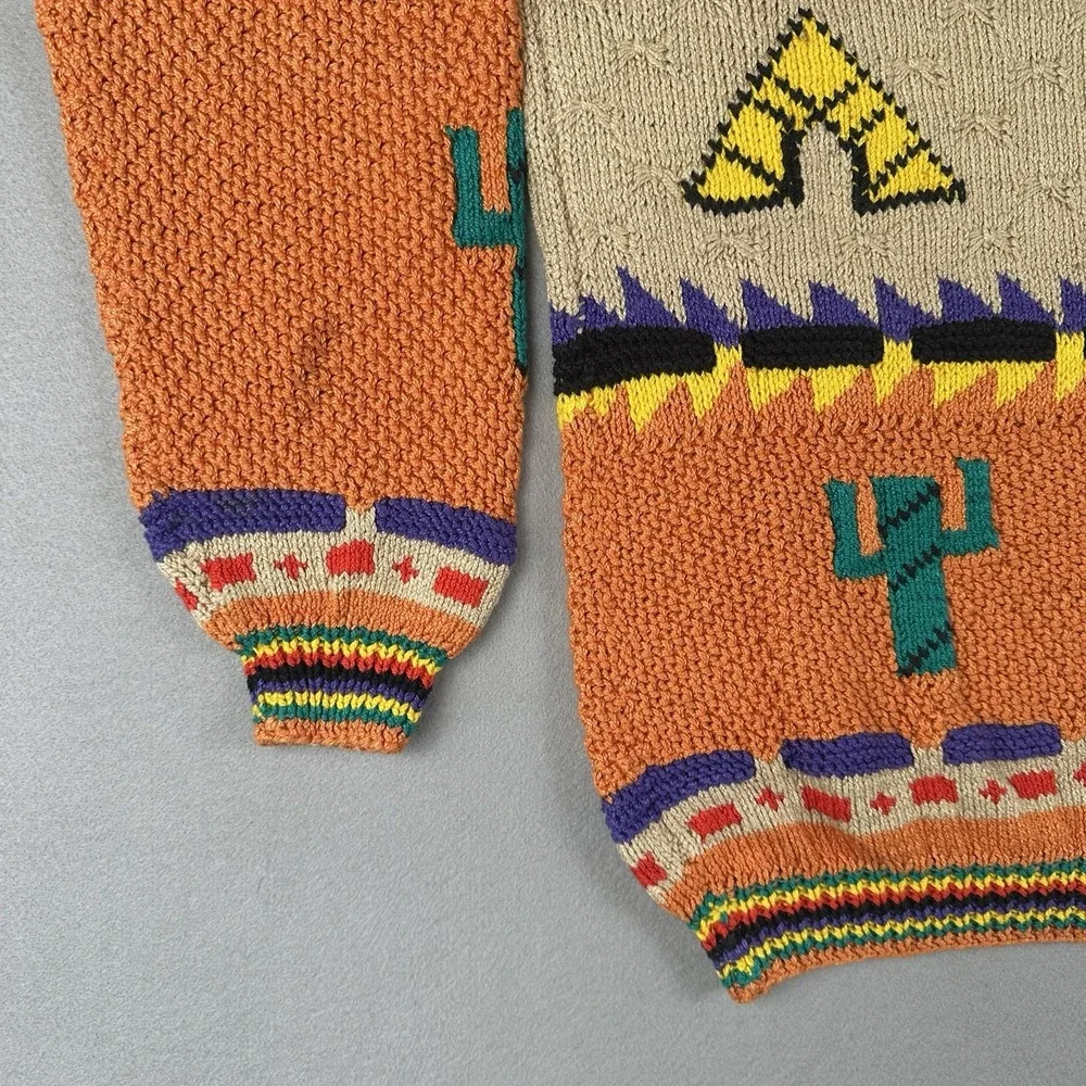Vintage Alfonso Pozo Sweater Men's Large‎ Southwestern Cactus Teepee Novelty